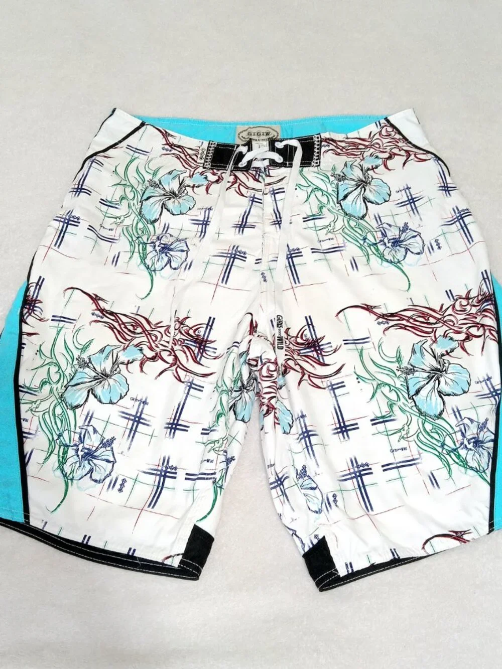 Girls Gone Wild Board Shorts M Floral Tribal Surf Swim Trunks RARE Y2K NWOT